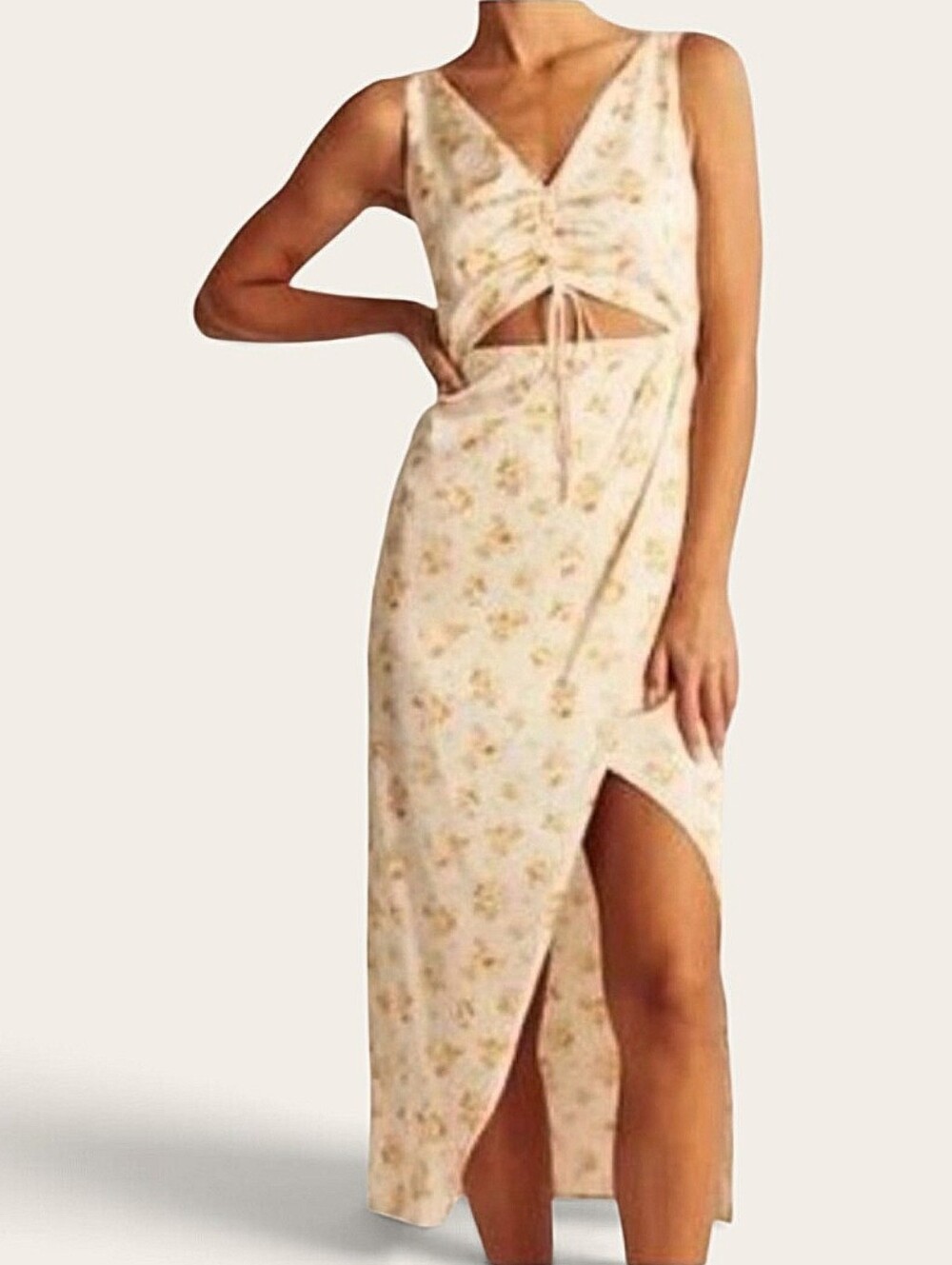 Abercrombie & Fitch Satin Midi Dress Floral Cut Out Cinch Front Bust V Neck SM
